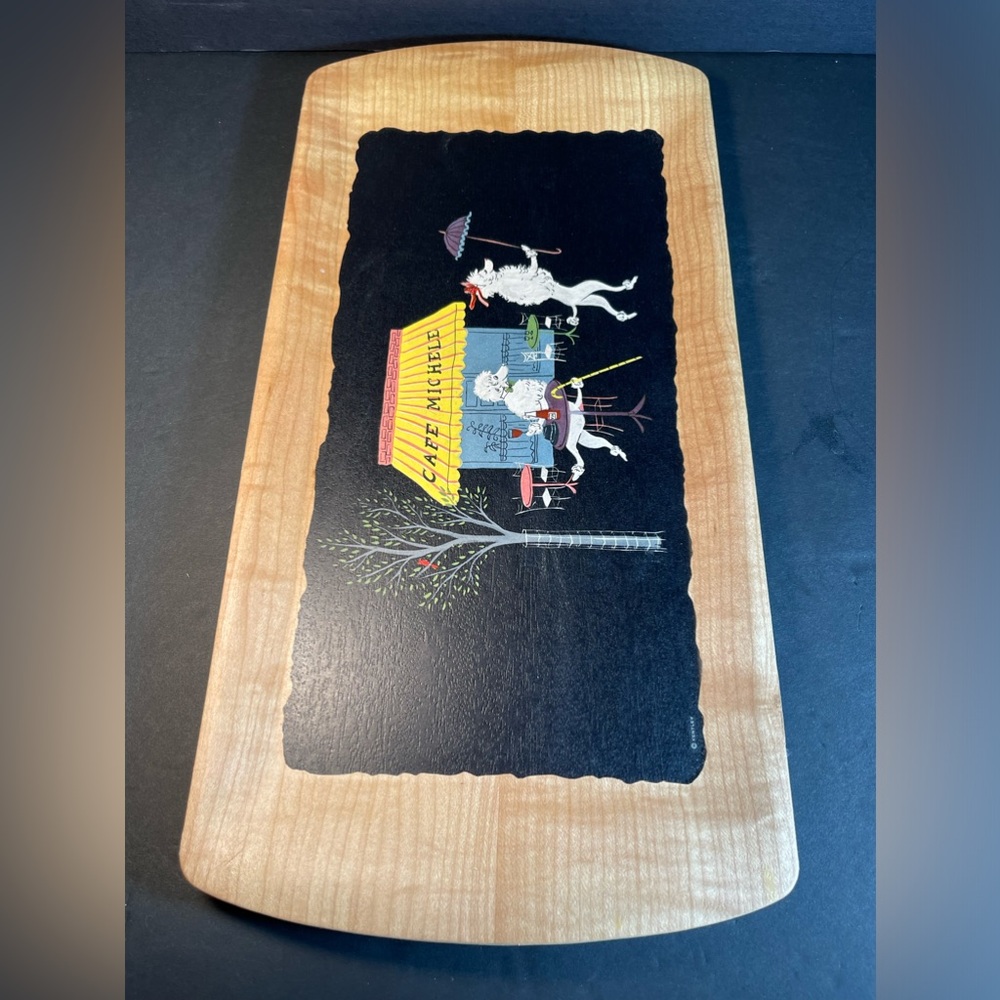 1952 Set of 4 Vtg Kentley Romance of Fifi and Pepe Wood Trays French Poodles T57